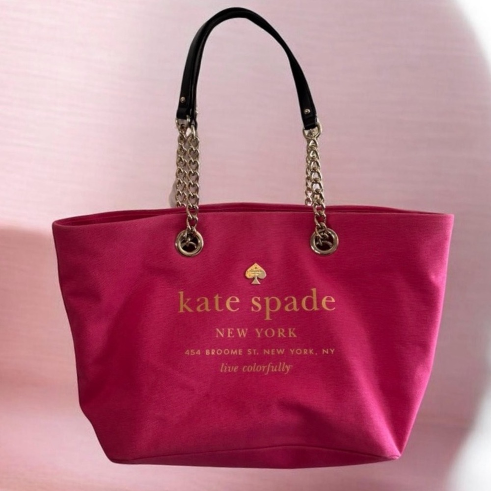 kate spade New York East Broadway Tote Zinnia Pink with Black/Gold Chain Straps